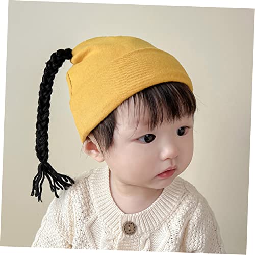 FRCOLOR Winter Knitted Wig Hat for Adorable Warm Newborn Accessory with Braided Design for Boys and Soft and Cozy for Delicate Skin Yellow4