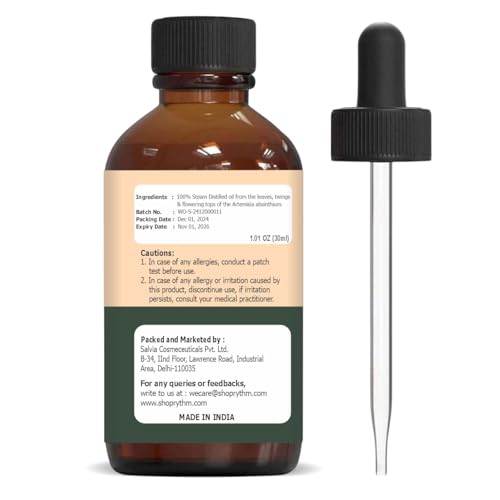 Image of Organic Zing Wormwood (Artemisia Absinthium L) Oil | Pure & Natural Essential Oil for Aroma, Diffusers, Skincare & Massage- 30ml /1.01fl oz