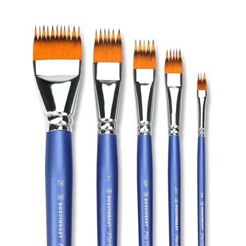 BOSVINEAST 5PCS Grainer Brush Set – Flat Comb Rake Brushes for Acrylic Painting, Oil & Watercolor, Dual Layer Texture Paint Brushes for Wood Grain, Fur, Grass Effects, Short Handle