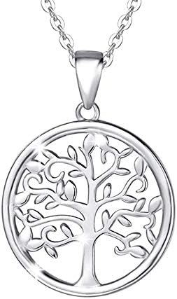 AGVANA Tree of Life Necklace for Women, 925 Sterling Silver Mother of Pearl/Sapphire/Emerald/Amethyst Necklace with White Gold Plated Tree Pendant Fine Jewellery for Women Girls with Gift Box, 16"+2"