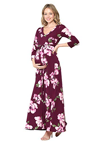 Image of HELLO MIZ Women's Faux Wrap Maxi Maternity Dress with Belt - Made in USA