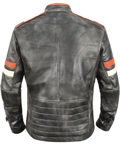 Men's Retro Biker Vintage Cafe Racer Motorcycle Distressed Black Leather Jacket - Genuine Leather Jacket Men2