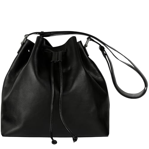 Time Resistance Leather Bucket Bag - Full-Grain Leather Handbag for Women - Italian Handmade Shoulder Bag