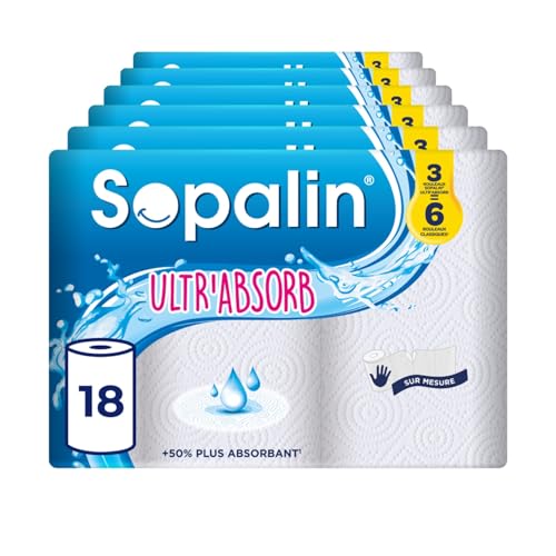 Sopalin Ultr'Absorb essuie-tout 50% plus absorbant à maxi rouleaux double longueur