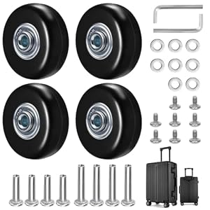 4 Pcs Luggage Suitcase Replacement Wheels 50 x 18 mm Rubber Luggage Wheel Repair Kit Heavy Duty Rubber Swivel Caster Wheels Replacement for Suitcase