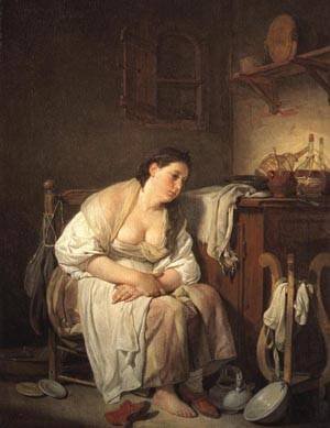 Peinture à l'huile Indolence Jean Baptiste Greuze salon élégant 24 x 36 pouces