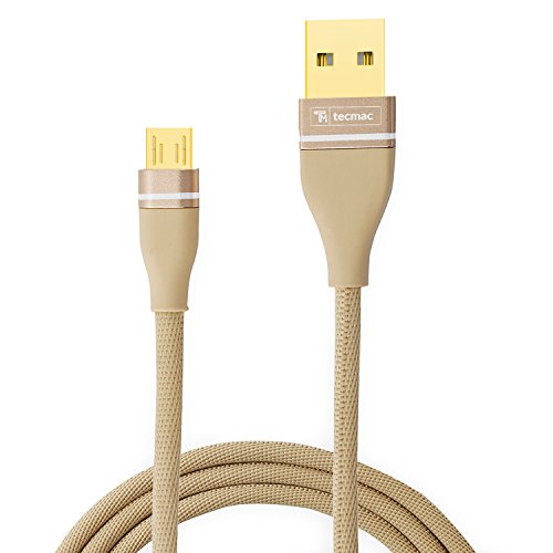 TecMac TM-FB-MU Micro USB 2.0 Android Fabric Braided Quick Charging Cord - 3.28 Feet (1 Meter) - (Gold)