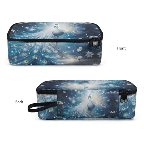 Image of Flower Peacock Large Pencil Pouch for Girls Kids Aesthetic Pencil Case with Protable Handle Children Pencil Container for Boys School Students Coin Purse Handbag for Daily Study