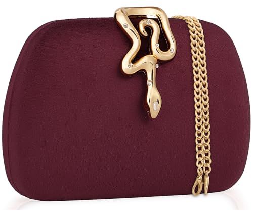 Image of Velvet Evening Clutch Purse for Women-Snake Clasp Formal Handbag,Hard Shell Design Bag for Weddings, Parties, Prom