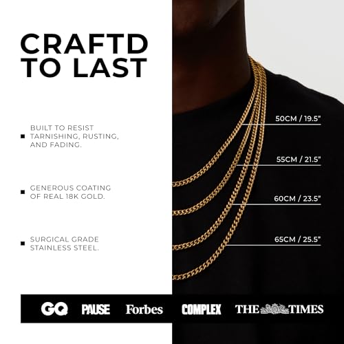 CRAFTD | Gold Cuban Link Chain | Durable 18K Gold & 316L Stainless Steel | Waterproof, Heat & Sweat Resistant | Gifts for Men | Men's Jewelry |4