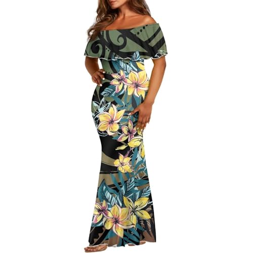 Image of Polynesian Dresses for Women Off Shoulder Maxi Dress Puletasi Samoan Dresses S-7XL