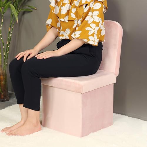 image for B FSOBEIIALEO Velvet Storage Ottoman with Seat Back, Folding Storage C