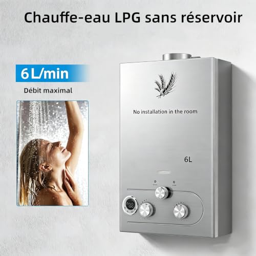 6L Chauffe Eau à Gaz,6 L/min,Instantané Chauffe Bain à Gaz Propane ou Butane,12KW Chaudière Instantanée à GPL avec Mode Hiver et Mode été pour Maison Camping Caravane – vue 2