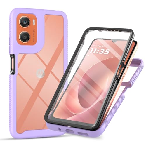 Sawiqpd for Motorola Moto G06 Case with Built-in Screen Protector Full Protective Cover Heavy Duty Anti-Scratch Shockproof Slim Silicone Bumper Clear Phone Case for Motorola Moto G06 Purple