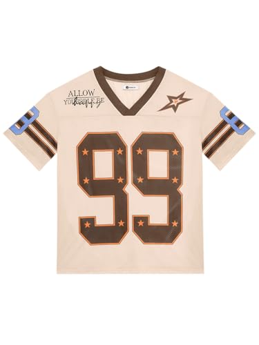 Runcati Mens Oversized Jersey Y2k Baggy T-Shirts Unisex V Neck Graphic Number Tees Streetwear Summer Fashion Tops Khaki