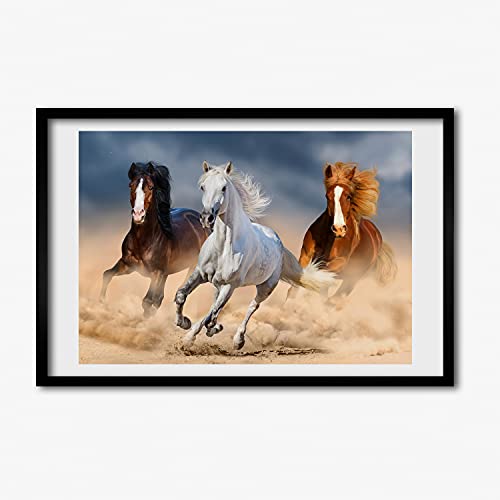 Photo affiche cadre en bois Tulup 60x40 tableau moderne de chevaux