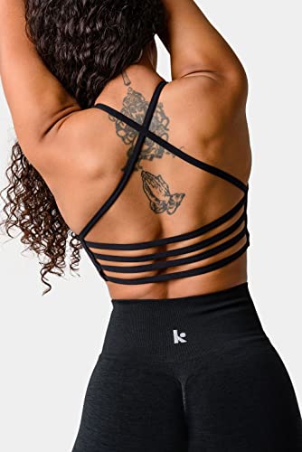 Kamo Fitness Iris Strappy Sports Bra For Women Light Support Backless Crop Top Removable Padding Open Back (Black, S) #TOP3