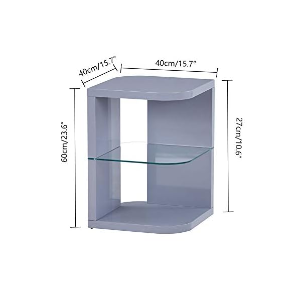 GOLDFAN High Gloss Side End Table Modern Coffee Table with Glass Storage Shelves Bedside Tables for Living Room Lounge - Image 3