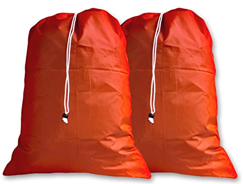 eco2go (2 Pack) Small Laundry Bags for Apartments, Orange, Drawstrings, Lock Closures