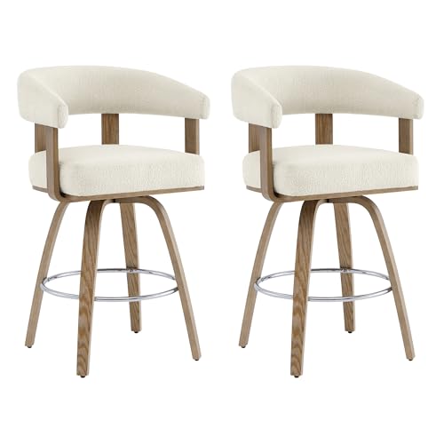 CHITA Swivel Counter Height Barstools Set of 2, FSC Certified Polyester Upholstered Bar Stools with Back and Armrest for Kitchen Island Home Bar, 27" Seat Height, Cream with Beige Frame by CHITA - Used condition - US$369.27