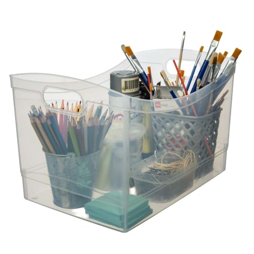 3 Pack Clear Plastic Open-Top Utility Storage Organizer Bins With Built-in Handles, Stackable 22 Quart Rectangular Containers 15"x10"x9.5", For Pantry, Closet, Office And Laundry Room Supplies - Image 8