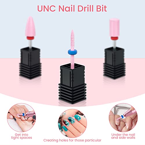 Ceramic Nail Drill Bits Set 3 Pcs, 3/32'' Nail Drill Bits For Acrylic Gel Nail, Electric Nail Drill Cuticle Remover Bits Gel Nail Polishing For Manicure Pedicure Home Salon, Pink #TOP4
