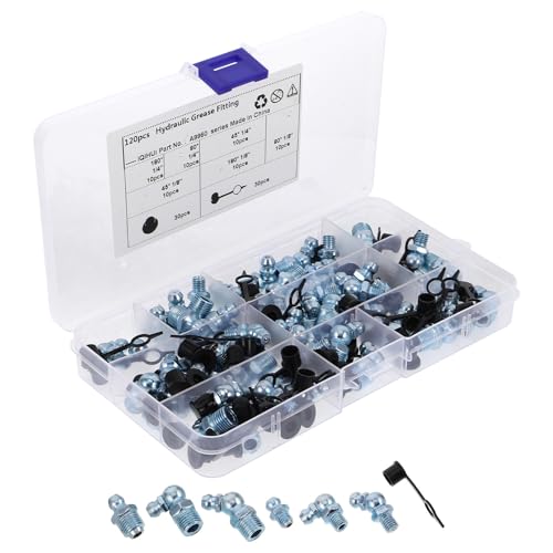 HORIALENCE Kit Práctico y Múltiples Tamaños de 120 Boquillas de Grasa con Tapas Antipolvo de Metal y Goma Fácil Instalación para Uso Versátil para Automóviles en Mantenimiento