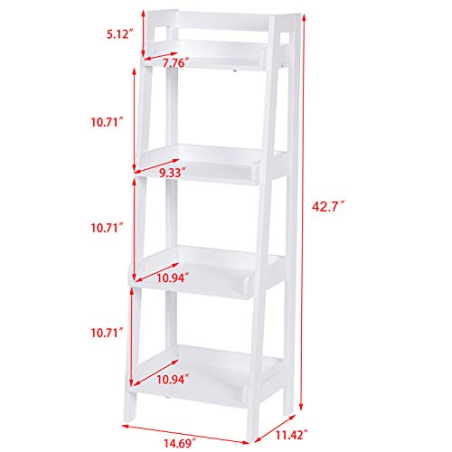 Utex 4-Tier Ladder Shelf, Bathroom Shelf Freestanding, 4-Shelf Spacesaver Open Wood Shelving Unit, Ladder Shelf (White) #TOP1