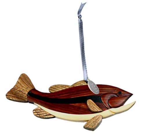 Bass Fishing Christmas Ornament, Two-Tone Wood Ornaments, Fishing Gifts