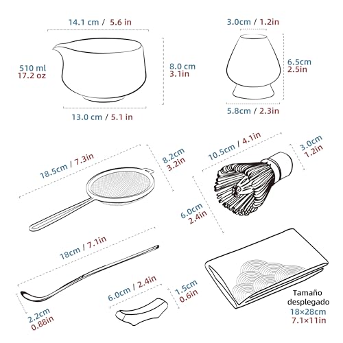 Miniatura 6 de Teanagoo Matcha Kit, Juego De 7 Piezas, Kit De Matcha Para Ceremonia, Juego De Té Matcha Para Hacer Desayuno Latte, Cuenco Matcha Verde Chawan Con Boquilla Y Batidor, Regalo Para