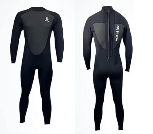 Matai Wetsuits Mens 3/2mm Neoprene Super Stretch Back Zip Full Length Wetsuit for Surfing Swimming SUP Canoe Kayak Sailing Windsurfing (MT, All Black)