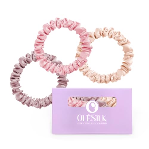 OLESILK 100% Mulberry Silk Hair Ties No Damage Scrunchies for Women, 3 Pack