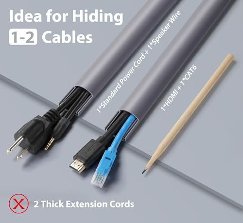 Image of ZhiYo 39in Cord Covers for 1-2 Wires on Wall, 1 inch W x 0.4 inch H, Grey