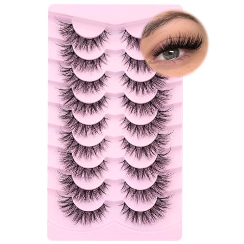 Natural Lashes Cat Eye False Lashes Wispy Eyelashes Faux Mink False Eyelashes Fluffy Fake Lashes 3D Volume Lashes Strips Fake Eyelashes 9 Pairs Pack by Newcally