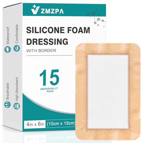 Silicone Foam Dressing 4x6 Gentle Border Super Absorbent Wound Dressing Large Bed Sore Patches Waterproof Silicone Bandages for Wounds Care Self Adhesive Pressure Sore Pads (15)