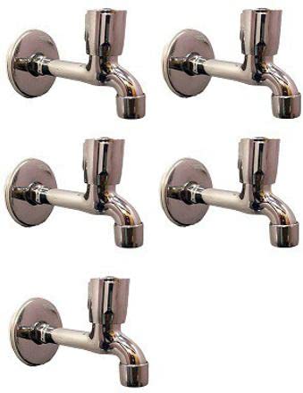 Spazio Stainless Steel Metro Collection Long Body Tap (Pack of 5) Bathroom Tap Foam Flow Water with Wall Flange, Chrome Plated, Brass Disc Bib Tap Faucet