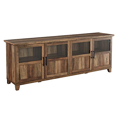 Walker Edison Farmhouse Glass And Wood Tv Stand For Tv's Up To 80" Universal Tv Stand For Flat Screen Living Room Storage Cabinets And Shelves Entertainment Center, 70 Inch, Rustic Oak #TOP5