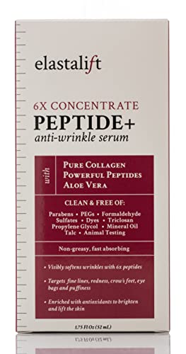 Elastalift Peptide Facial Serum Moisturizer Skin Care Oil For Face, Wrinkles, Fine Lines, & Puffiness. Moisturizing 6X Peptide Concentrate Serum W/Collagen Plumps, Lifts, Evens Skin Tone, 1.75 Fl Oz #TOP7