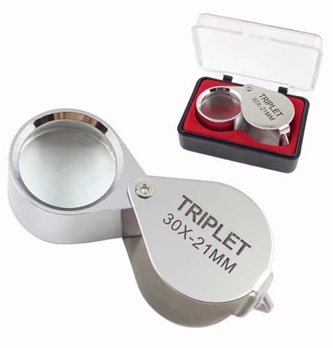 1 PCS 30x Jewellers Magnifying Glass Magnifying Handheld Loop Jewellers Folding Pocket Metal Magnifying Glass for Reading Coins Diamonds Jeweller Coins Stamps with 21 mm Diameter (Silver)