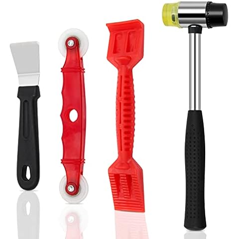 Window Glazing Tool Kit, 4PCS Heavy-Duty Glazing Tools, Zhaoyao Multi-Functions Alloy Hammer, Red Window Roller, Plastic Shovel, Steel Scraper for Windows, Doors Hand Tool Sets Cover