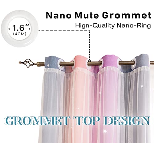 Image of Yancorp Curtains for Girls Bedroom Kids Room Curtain Colorful Window Nursery Curtain 63 inches Length Room Darkening Grommet 2 Layers (Purple Pink Grey, W52 X L63)