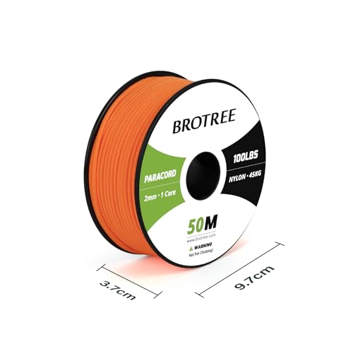 Brotree Paracord 2mm 50M 100% Nylon Rope 1 Strand Parachute Cord for Outdoor Craft, DIY - 45kg Breaking Load (Orange) - Image 2