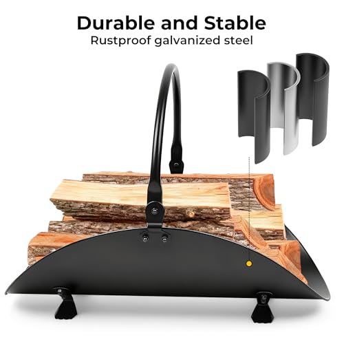 AMAGABELI GARDEN & HOME Fireplace Log Holder Indoor Firewood Basket Holder Carrier Metal Wood Rack for Fire Wood Outdoor Storage Organizer by AMAGABELI GARDEN & HOME - Image 3