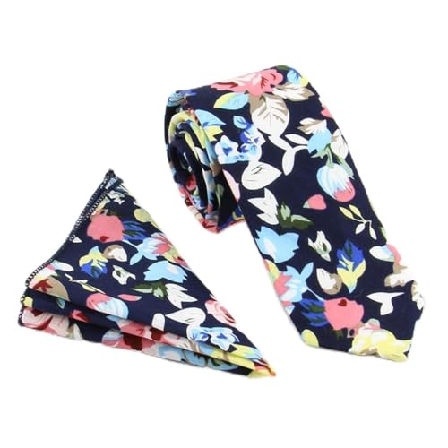 Corbata estrecha casual de algodón con estampado floral miniatura 1