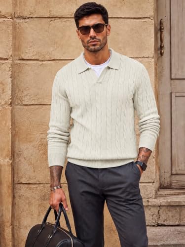 Image of TYSORT Men's Cotton Full Sleeve Collar Polo Sweater for Men, Cable Knitted Sweaters for Men