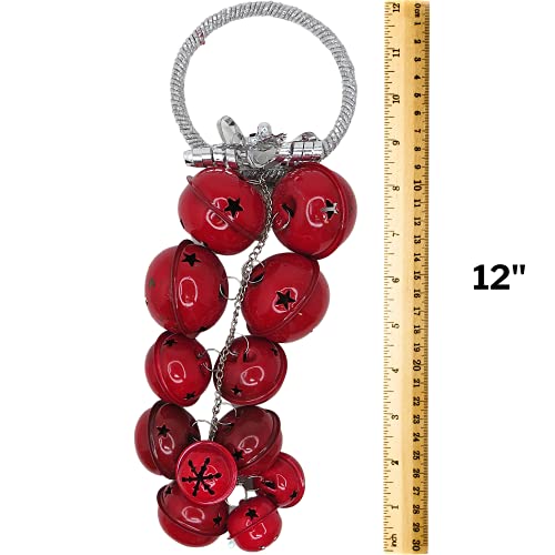 Needzo Red Jingle Bell Cluster For Door Knob Hanging Decoration, Ring In The Holiday Winter Season, Santa's Sleigh Bells With Snowflakes And Star Cutout Christmas Features, 12 Inches #TOP1