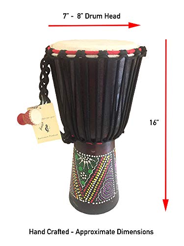 Jive Brand Djembe Drum Bongo Congo African Wood Drum Professional Quality With Heavy Base/Includes Drum Key Chain (16" High Painted) #TOP1
