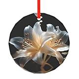 Este colgante redondo de cristal con estampado de lirios pesados en flor es perfecto como adorno de árbol de Navidad, cumpleaños