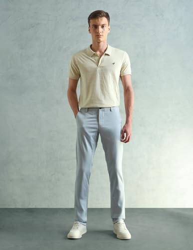 Image of Arrow Sport Men Slim fit Cotton SolidMid Rise waistTrousers