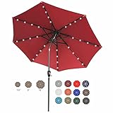 ABCCANOPY 9FT Patio Umbrella Ourdoor Solar Umbrella LED Umbrellas with 32LED Lights, Tilt and Crank Table Umbrellas for Garden, Deck, Backyard and Pool,12+Colors, (Burgundy)